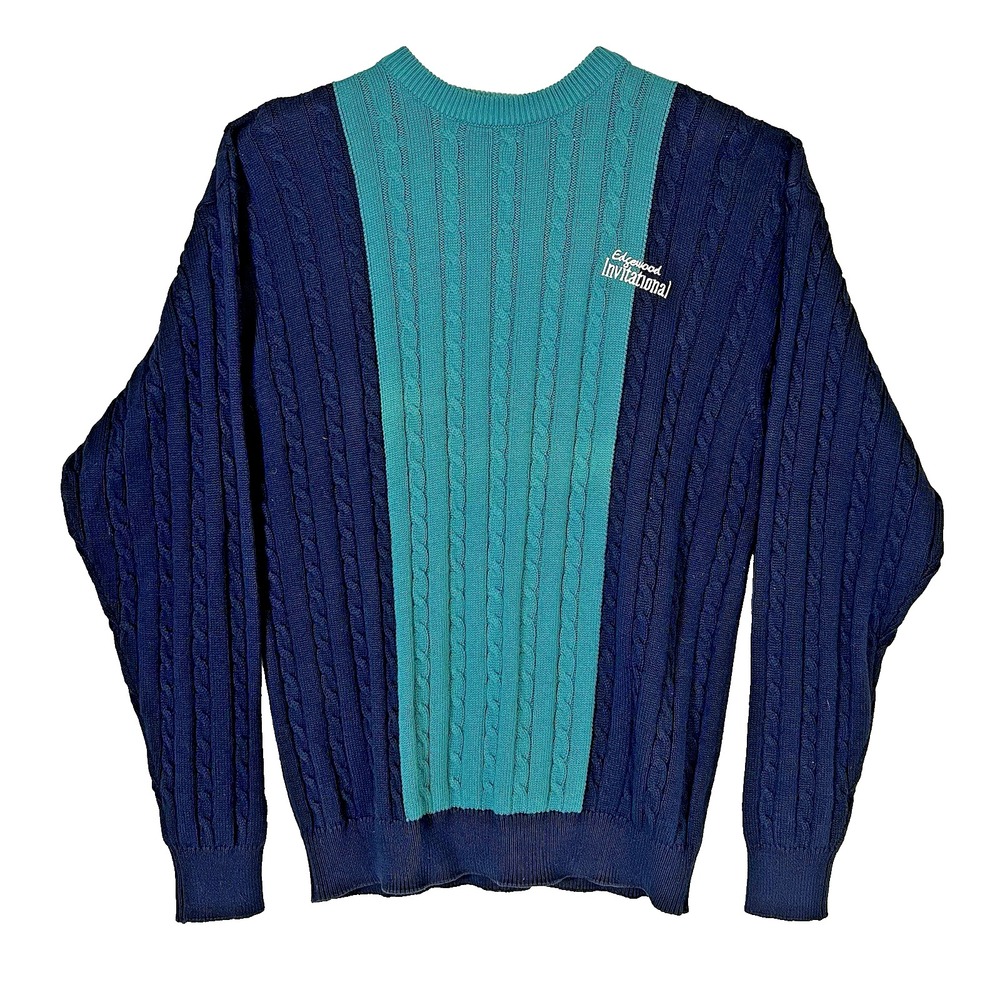 Faldo‎ Golf By Pringle V-neck Sweater Navy Green Cable Knit Cotton Mens S NWT
